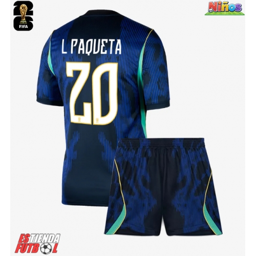 Brasil Lucas Paqueta #20 Segunda Equipación Niños Mundial 2026 Manga Corta (+ Pantalones cortos)